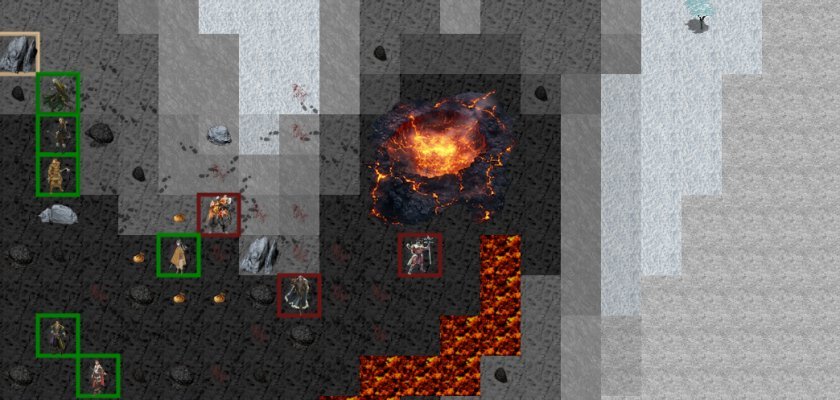 Les Elfes aux prises avec les Géants, proche du volcan